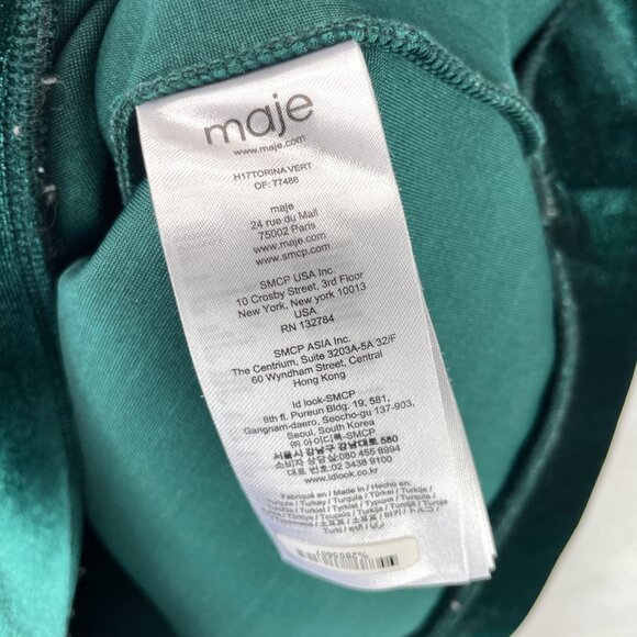 Maje Velvet Sweatshirt Women’s Size US S (EU 2) Green Straight Cut Pullover - Picture 6 of 8